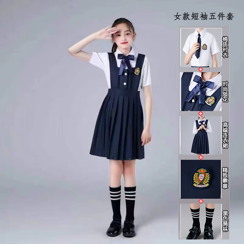 CamalgOri朗誦比賽演講服裝女童合唱演出服中小學(xué)生詩詞表演學(xué)院風(fēng)表演服裝 短袖連體裙 170 均碼