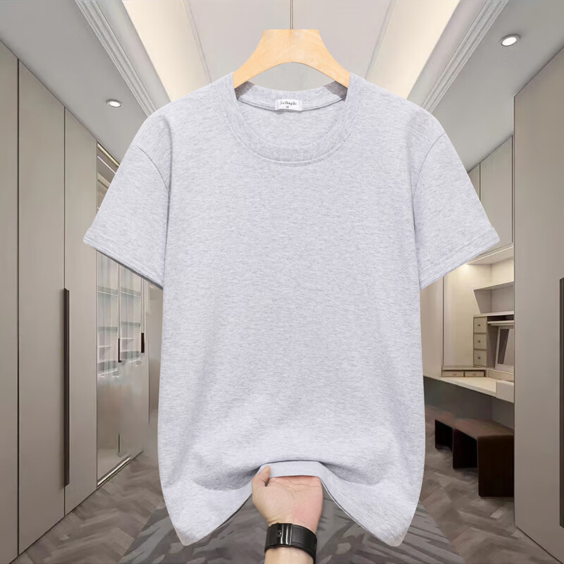 夏季胖子衣服大码100%纯棉圆领休闲宽松短袖t恤男纯色半袖打底衫 军绿色 10XL 300-310斤