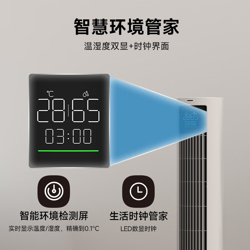 海路世（Heallux）法国品牌新款无叶电风扇静音节能家用塔扇大风力立式落地遥控智控定时10米风距 【语音净化】负离子净化+环境监测+预约开机