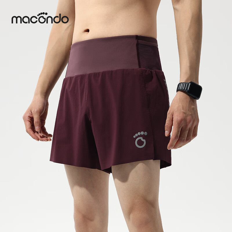 马孔多（macondo）原创单品丨夜跑短裤速干夏季凉感抑菌三口袋收纳防汗手机仓运动裤 樱桃漆-男款 XL 【男140-150/女130-140斤】