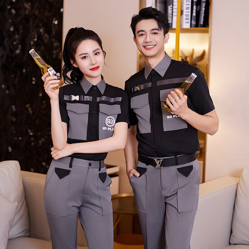 龙丽儿2025酒吧KTV台球厅服务员工作服会所少爷公主套装酒店前台制服 套装 4XL
