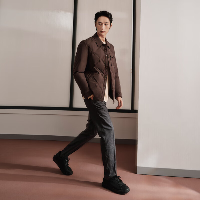 千仞岗春秋短款羽绒服男士翻领外套保暖防寒服休闲运动潮流轻薄工装夹克 巧克力棕 2XL (180)
