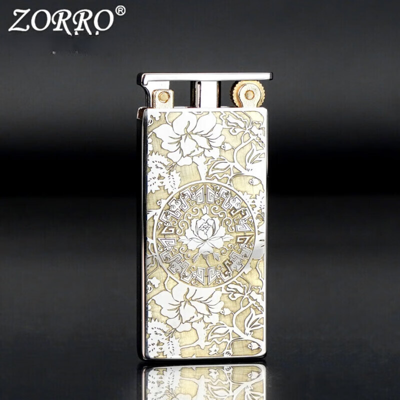 佐罗佐罗煤油打火机升降机白镍双色康斯坦丁753薄窄机创意男士礼物 133金+薄升降机白镍富贵牡丹Z753