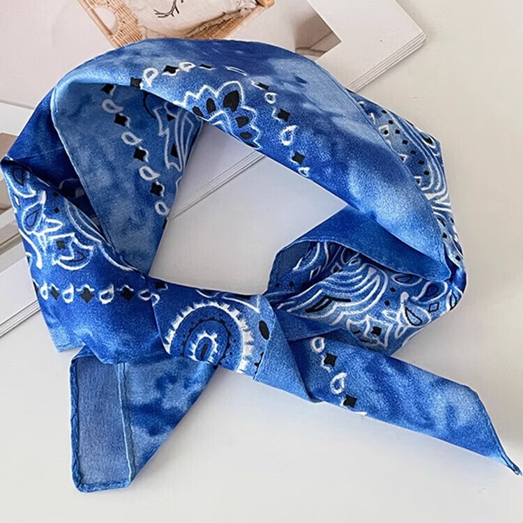 色彩熊克莱因蓝色腰果花头巾发带复古美式潮流百搭hiphop头巾丝巾配饰女 蓝色头巾