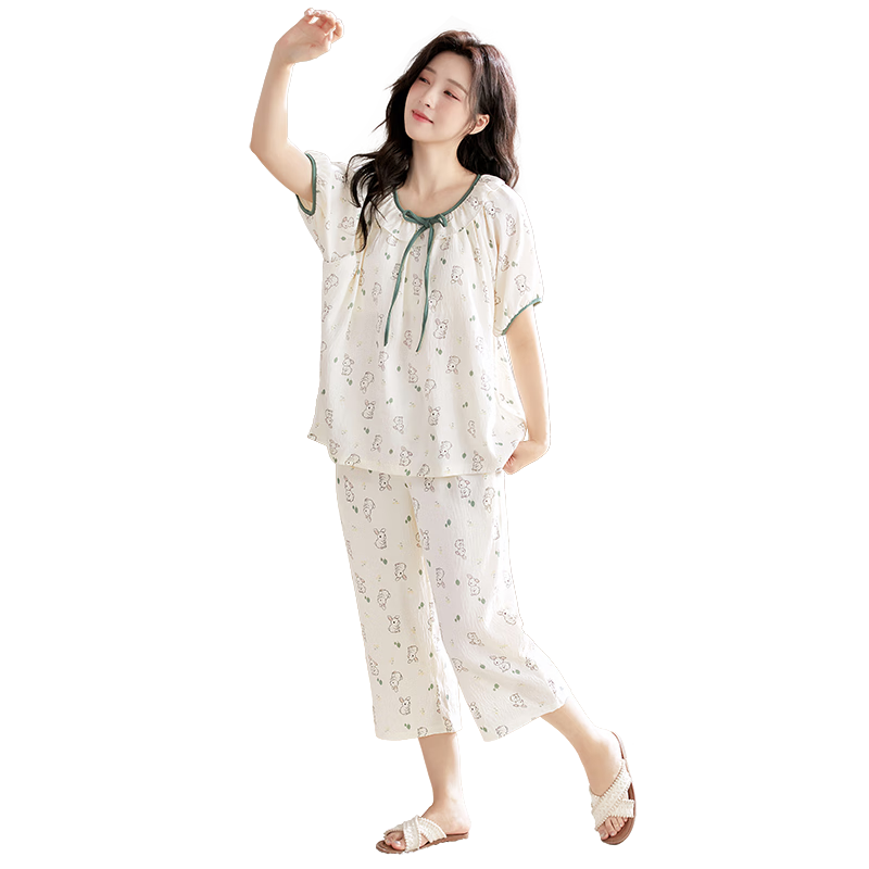 百亿补贴:芬腾可安(FENTENGCARE)女士睡衣女夏季短袖带胸垫舒适可外穿圆领套头七分裤休闲家居服Q1 69.8元