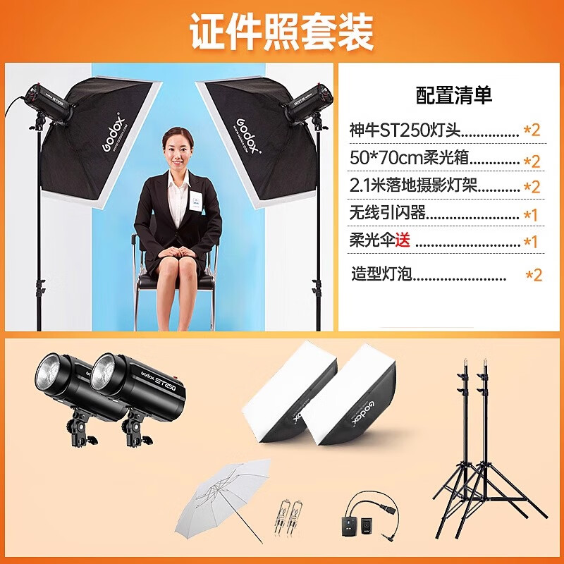 神牛（Godox） 250W摄影灯套装 拍照补光灯电商小型摄影棚柔光箱摄影器材 【4】ST250W两灯套装