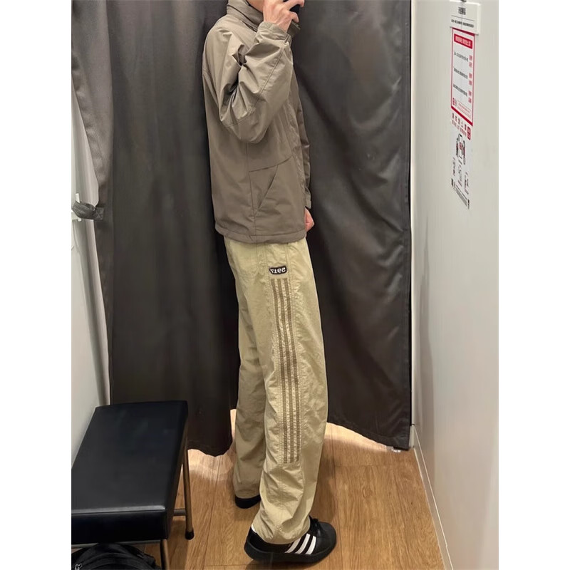 POUM男装2026新款美式条纹休闲裤男宽松百搭显瘦网面春秋保暖透气裤子 SDPFS-D60黑色 XL 体重120-140斤 尺码偏小建议拍大一码