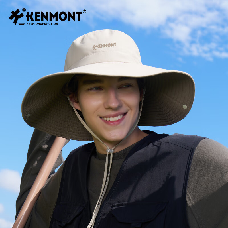 卡蒙（Kenmont）户外渔夫帽大头围防晒防紫外线男防风透气遮阳帽大帽檐牛仔帽6135