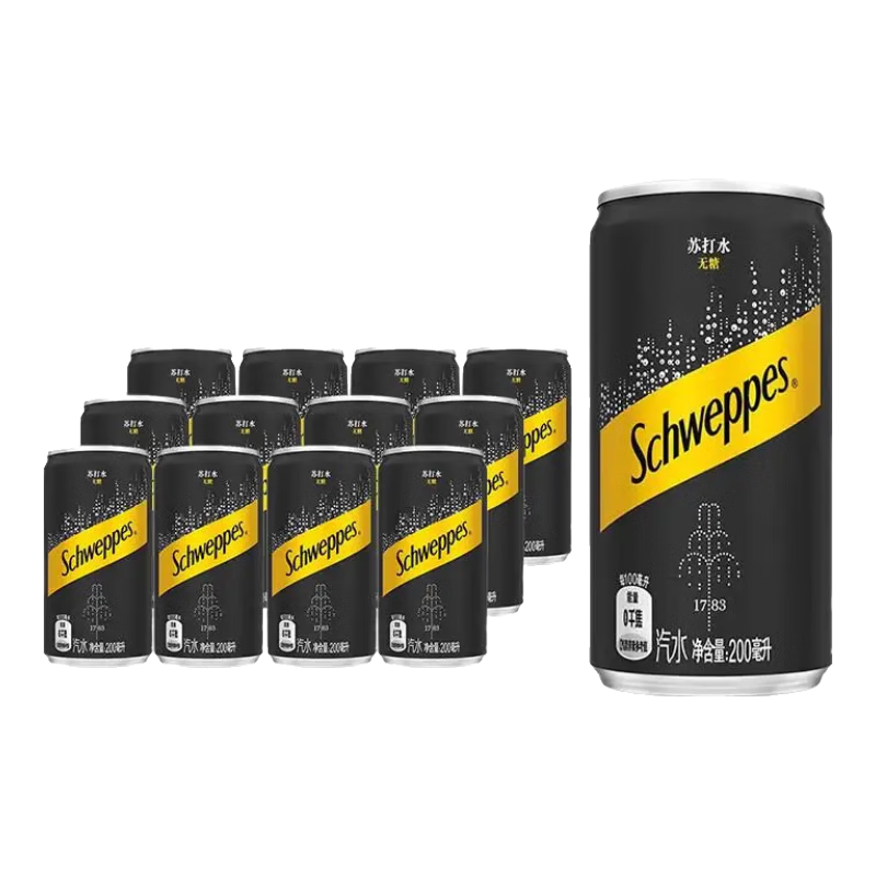 可口可樂（Coca-Cola）怡泉蘇打水迷你罐200ml*12罐原味氣泡水無糖零卡飲料包郵 怡泉原味200ml*12罐【包裝隨機(jī)】