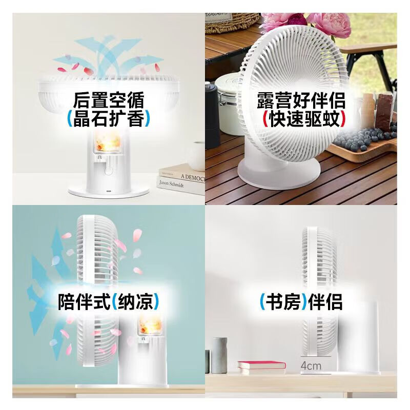 Heallux海路世台式电风扇家用充电两用直流轻音小型办公桌新款台扇桌面落地扇 【香薰晶石】直流轻音充电台扇