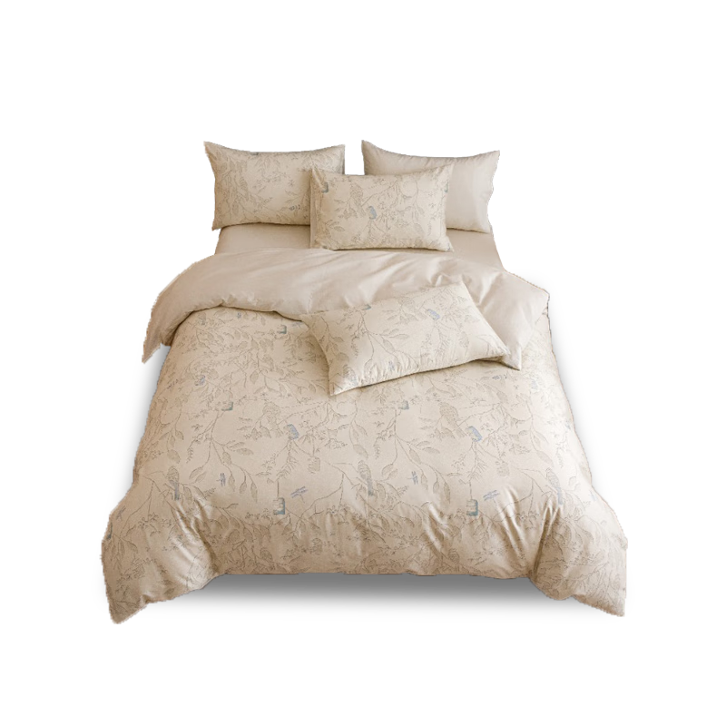 一默四件套纯棉夏季四件套全棉居家宿舍单双人被套床单枕套全棉四件套 清风觅影 床单款 （被套200*230cm） 四件套