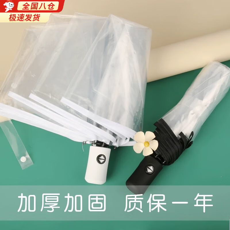 橙央雨傘透明雨傘全自動折疊網(wǎng)紅傘男女少女心學(xué)生韓國簡約創(chuàng)意拍照 透明雨傘 （全自動白色款）
