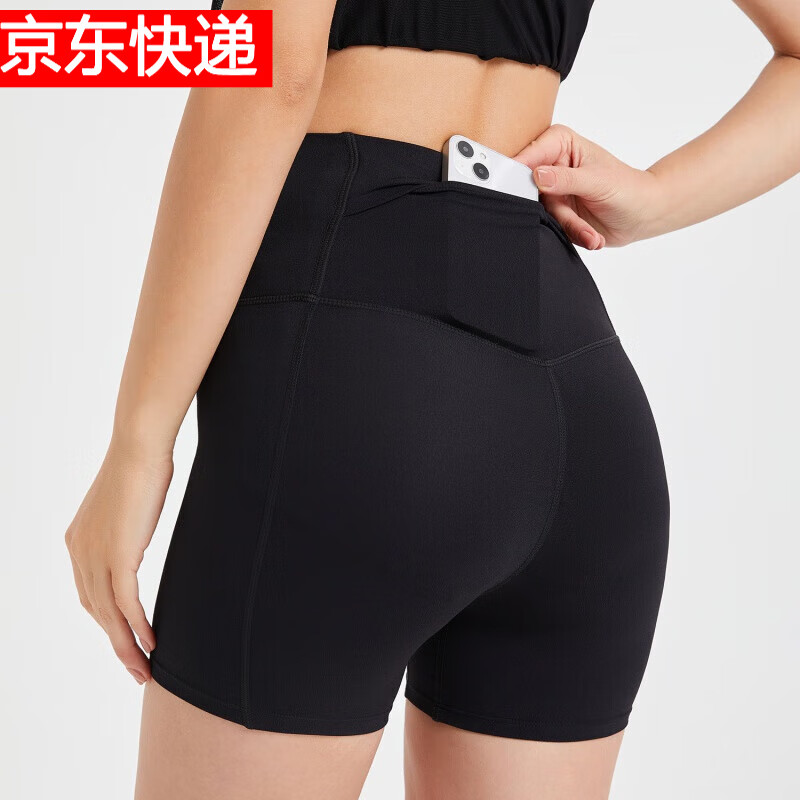 LULULOMDDW无尴尬线运动短裤女后口袋高腰提臀云感瑜伽三分裤外穿跑步健身裤 黑色 S