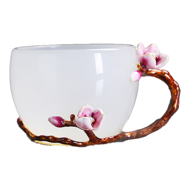 憶盞堂琉璃茶杯主人杯手把杯大容量咖啡杯創(chuàng)意喝水杯情人節(jié)禮物送女朋友 白玉琉璃咖啡杯/160ml1只