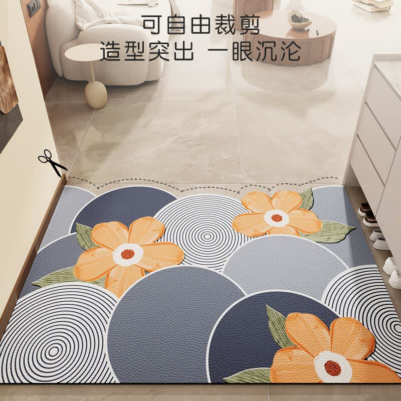 尚美巢品高端地垫入户门垫免洗可擦pvc皮革进门脚垫轻奢玄关门口防滑地毯 齐雾-云溪-蓝色 80*120cm