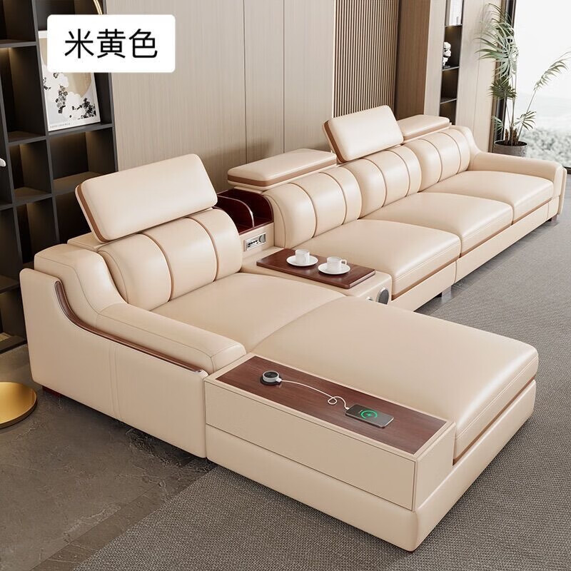 欧卡蔻2025新款沙发客厅现代简约轻奢头层牛皮大中小户型多功能真皮沙发 【海绵舒适版】 3.8m 双人+单+贵妃+音乐边几