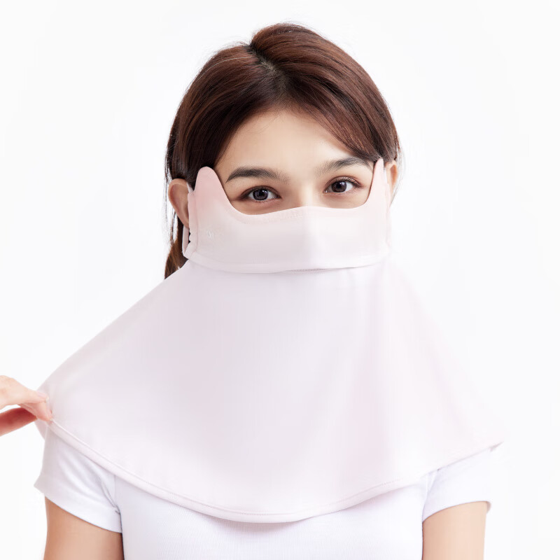 OhSunny防晒面罩女全脸防紫外线护颈透气护眼角开车男遮阳口罩 蜜桃橘-腮红款