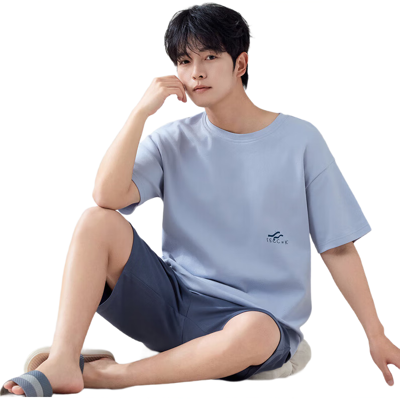 百亿补贴:浪莎男士睡衣男夏季棉质薄款舒适可外穿家居服宽松套装2025新款蓝色 55.9元