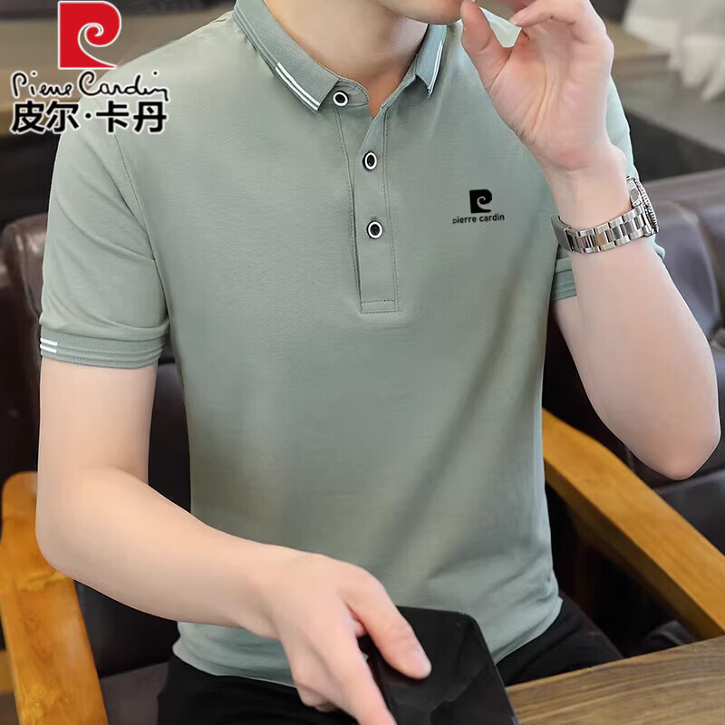 皮尔卡丹纯棉短袖t恤POLO衫夏季商务男士宽松翻领吸汗透气宽松体恤上衣 绿色 纯棉亲肤 3XL 145-160斤