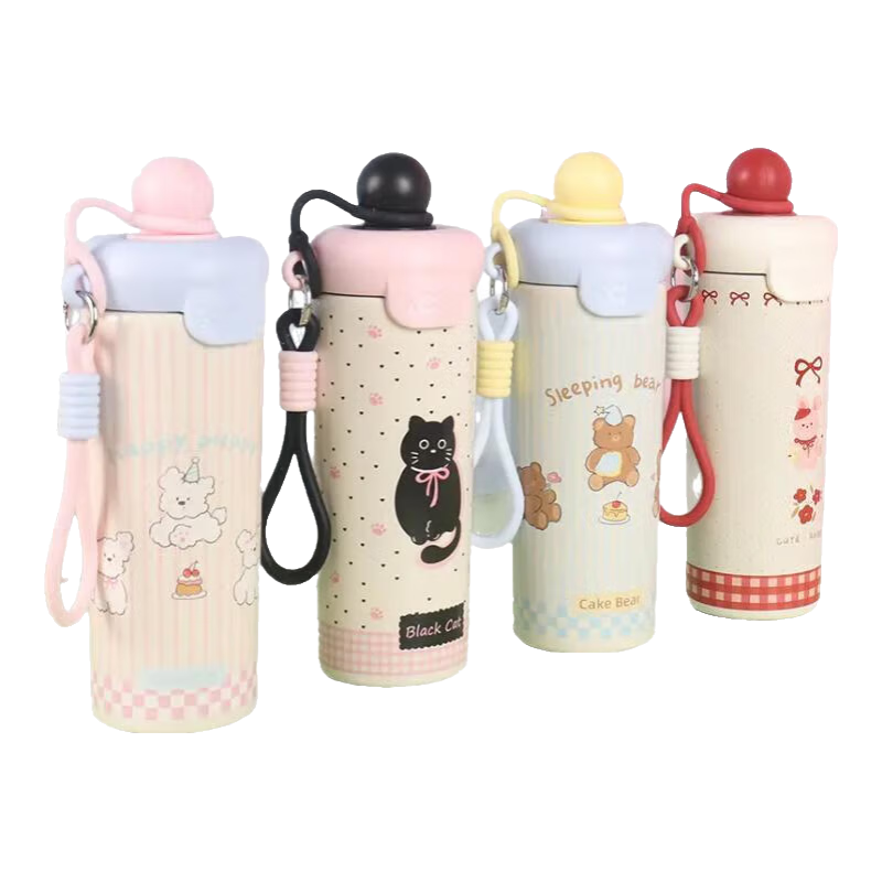 304不锈钢浮球保温杯大容量吊带咖啡杯卡通创意学生水杯便携杯子 小白狗-500ML