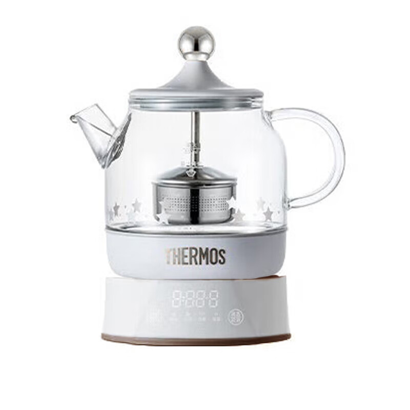 膳魔师(THERMOS)迷你养生壶家用办公室多功能玻璃花茶壶 煮茶壶煮茶器 恒温保温烧水壶电水壶 EHA-1602E-G本白色 0.55L