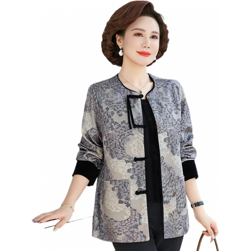 麦子熟了中老年人女奶奶装2025春秋季新款夹克气质风衣小个子妈妈装外套 灰色 XL