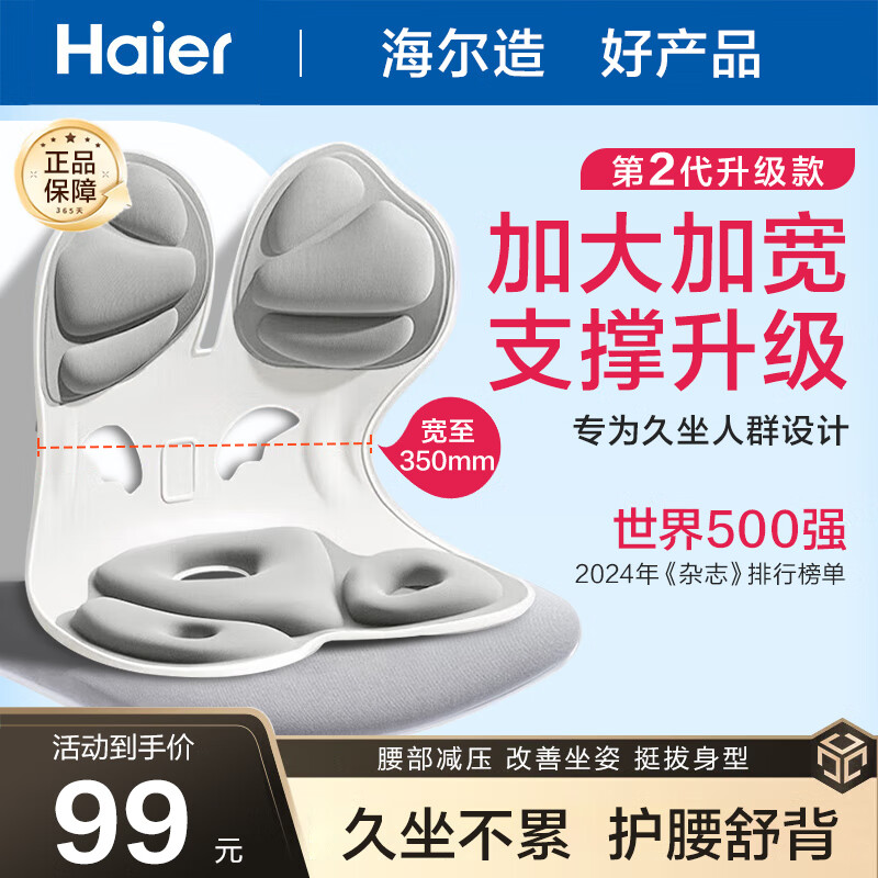 海尔人体工学护腰坐垫腰靠背椅一体支撑矫坐姿防驼背办公室久坐神器 【久坐神器】300斤以内