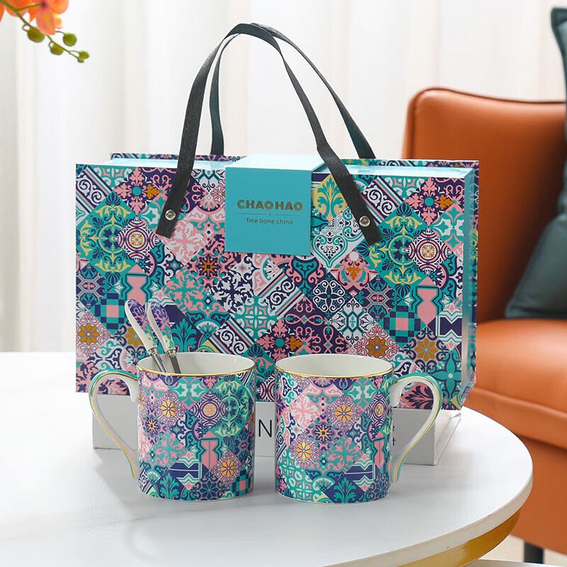 LIFEEYES 摩洛哥風(fēng)情咖啡杯碟輕奢歐式杯碟套裝ins風(fēng)英式下午茶咖啡杯骨瓷 馬克杯禮盒 對杯帶勺