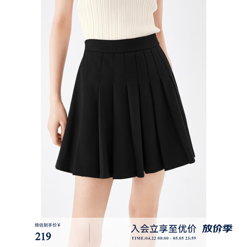 诗凡黎（'SEIFINI）同款半身裙夏新款jk裙子学院风短裙黑色a字百褶裙 黑色 M