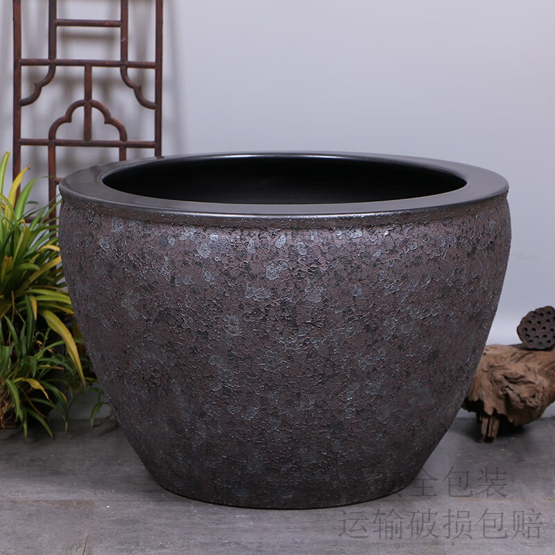 希格鲨景德镇陶瓷1.5米超大鱼缸养鱼养龟盆家用庭院盆栽落地缸家居摆件 平口蜂窝铜 (加厚款) 63x63x42cm 长*宽*高