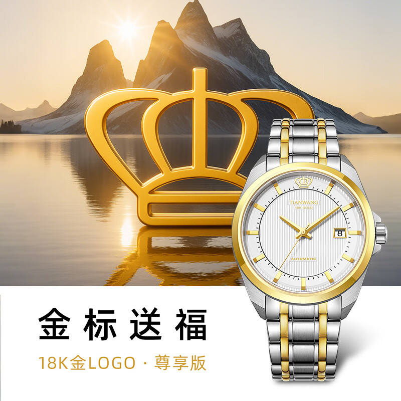 天王（TIAN WANG）手表男 生日礼物金标送福18K金男表钢带机械GS5825T1.D.T.KW