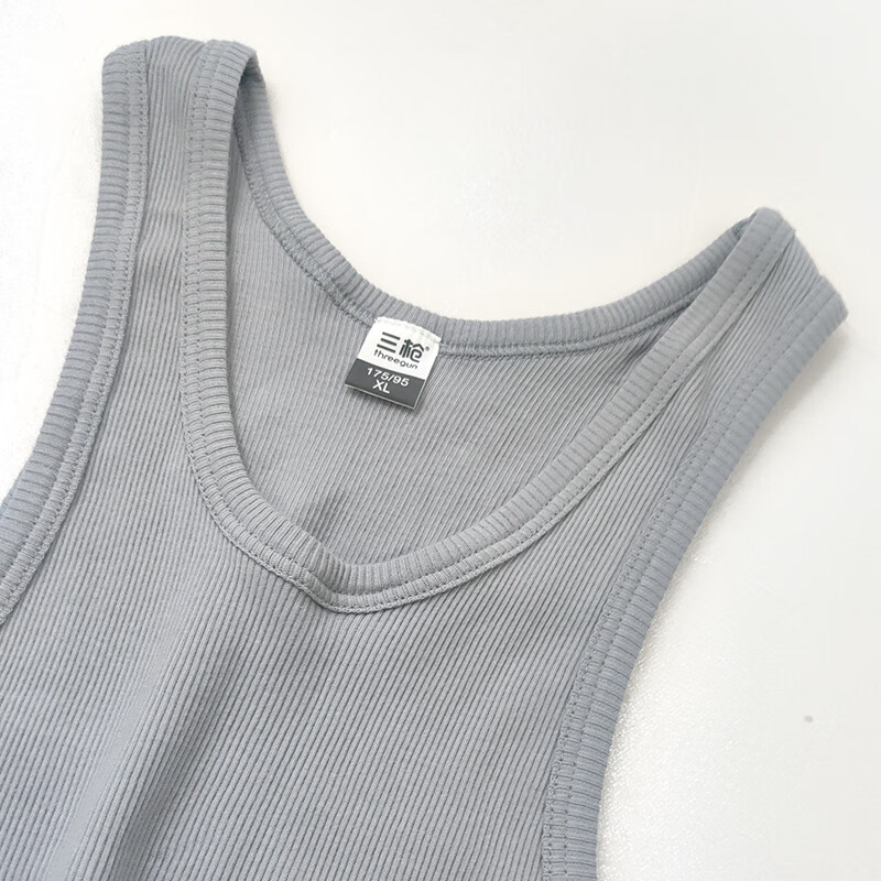 三枪背心男士夏舒肤纯棉灯芯粗罗纹运动跨栏修身打底弹力透气单件背心 逍遥灰 3XL (185/105)