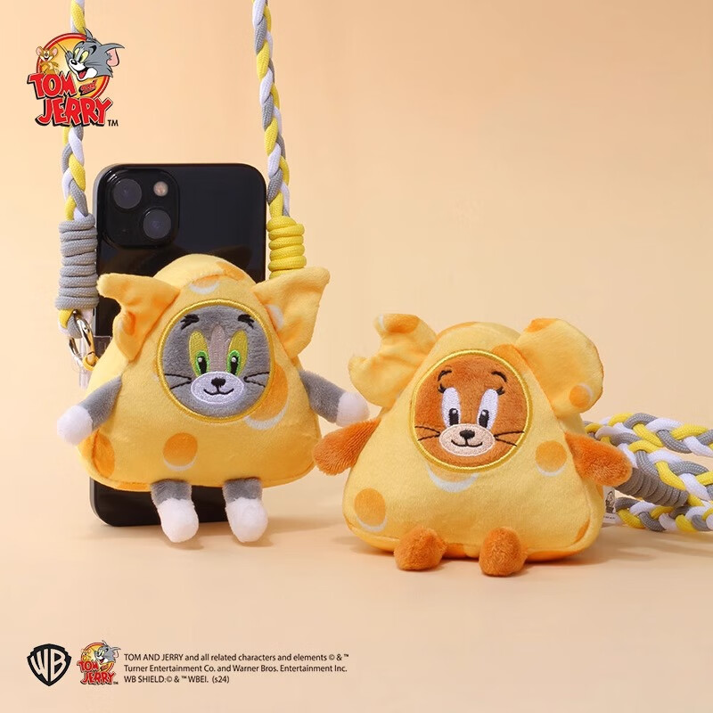 猫和老鼠毛绒玩具奶酪iphone手机壳背夹斜挎手机夹可爱毛绒小挂包抱枕背包送女友生日礼物文创用品 杰利鼠奶酪小挂包