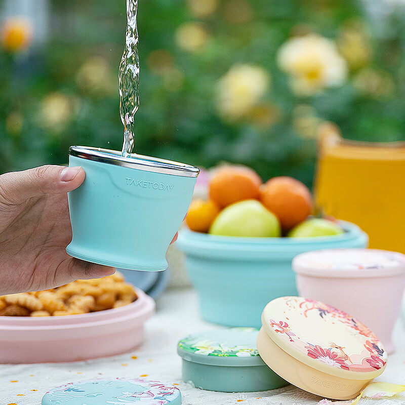 专属时代硅胶杯子食品级可折叠水杯高颜值随行杯便携式户外旅行杯 一路繁花 · 落樱粉 150ml