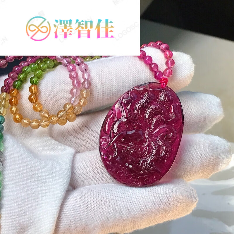 澤智佳高端西瓜碧璽九尾狐吊墜紅碧璽花鹿牌項墜毛衣項鏈玻璃體 0克 jwd 0克 jwdz06紅碧璽