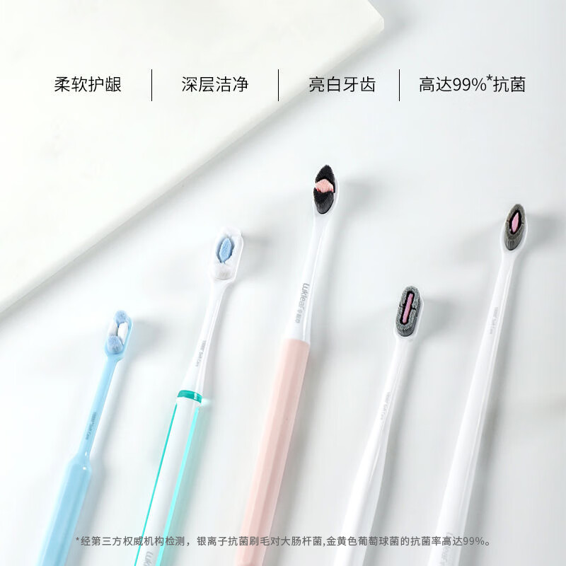 幸福草分区护理型牙刷精巧小头高密软毛呵护敏感牙龈深层洁净情侣成人 小头分区【双效型】 4支 -颜色随机