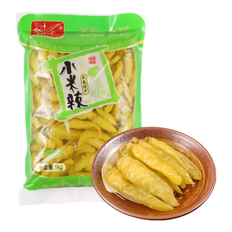 成星（chengxing）泡椒鳳爪小米辣紅下飯菜醬菜咸菜云南特產(chǎn)雞爪辣椒調(diào)味剁椒調(diào)料 綠袋小米辣1000gX2袋