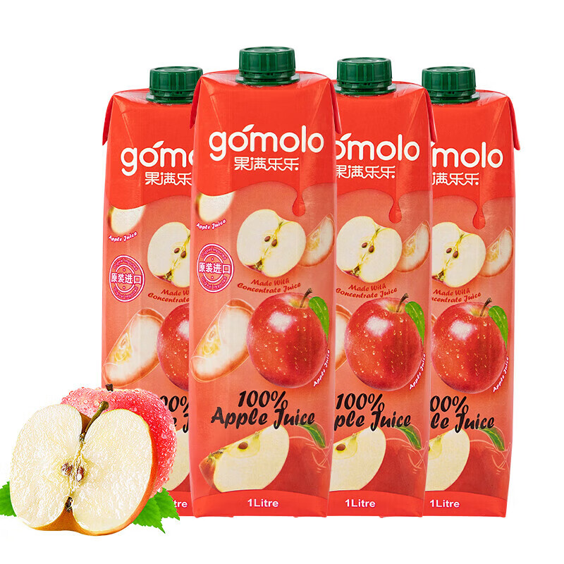 果滿樂樂（gomolo）泰國(guó)進(jìn)口椰子水NFC含電解質(zhì)果汁飲料 蘋果汁1升*4瓶