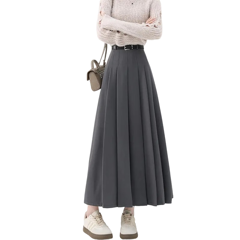自由系灰色高腰a字百褶半身裙女2025夏季新款正裝裙子顯瘦中長(zhǎng)款西裝裙