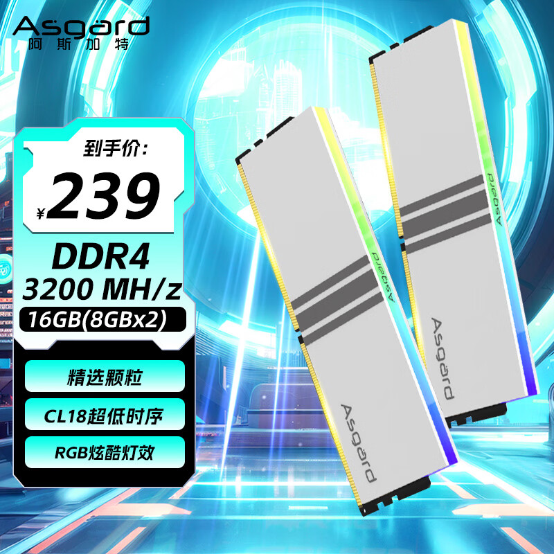 阿斯加特（Asgard）16GB(8GBx2) DDR4 3200 台式机内存条 女武神·瓦尔基里 RGB灯条 精选颗粒 CL18 极地白