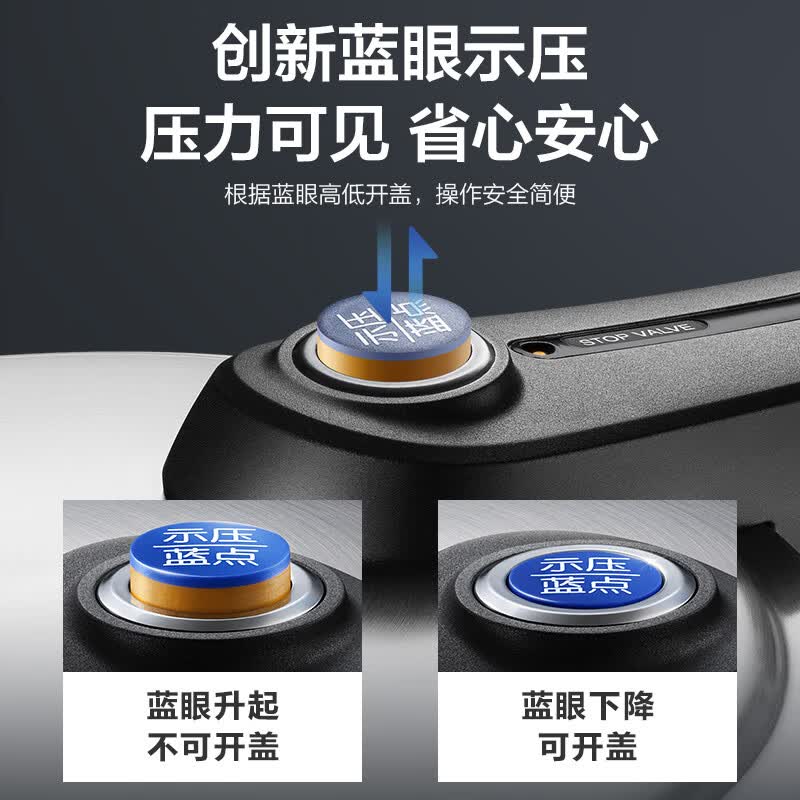 苏泊尔(SUPOR)压力锅304不锈钢高压锅蓝眼示压家用燃气快煮明火电磁炉通用 3-5人用 24cm 7L