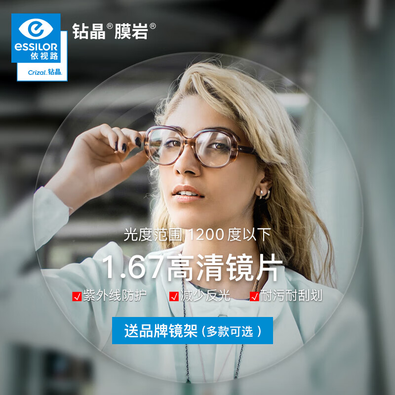 ����·��ESSILOR������Ƭ��ѡ�ѿ��꾧Ĥ�ҷ������ͻ��ر���Ƭ�����۾���Ƭ2Ƭ 1.67�꾧Ĥ��(����800����)+����