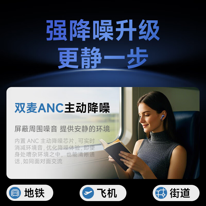 爱国者(aigo)真无线蓝牙耳机 音乐高音质立体音入耳式ENC智能降噪长续航运动电脑手机通用 升级款-ANC主动降噪高音质-蓝色