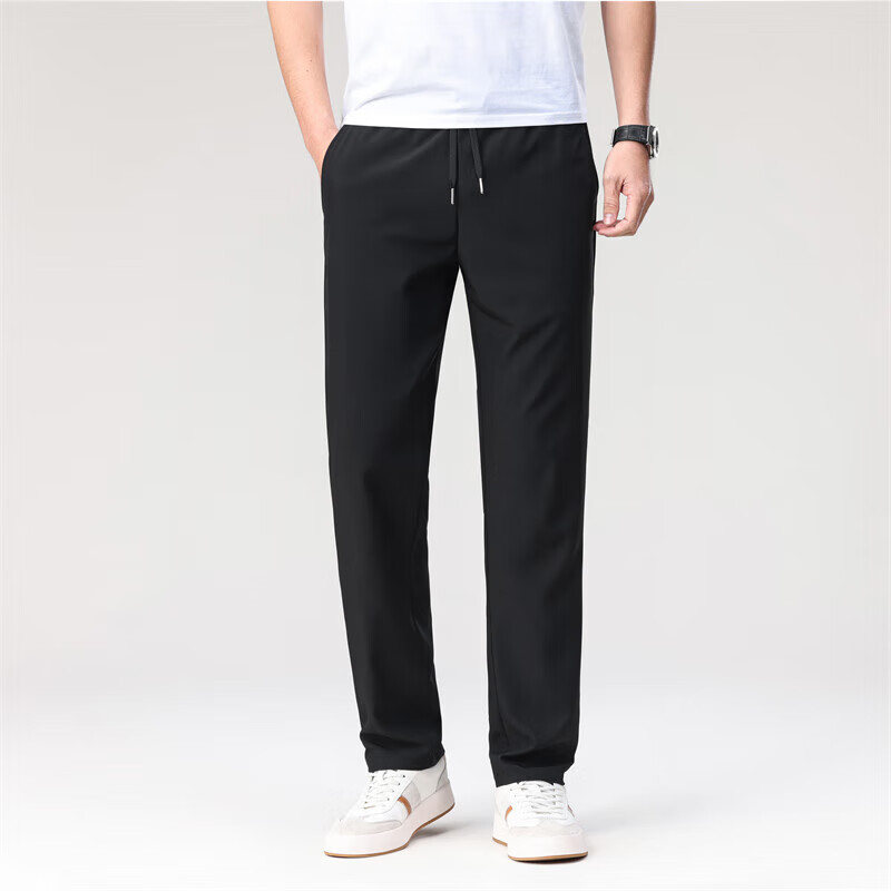 尺度保罗男士休闲裤春夏季薄款冰丝免烫抗皱休闲宽松直筒长裤子爸爸裤 NJ528灰色 4XL 推荐190-210斤