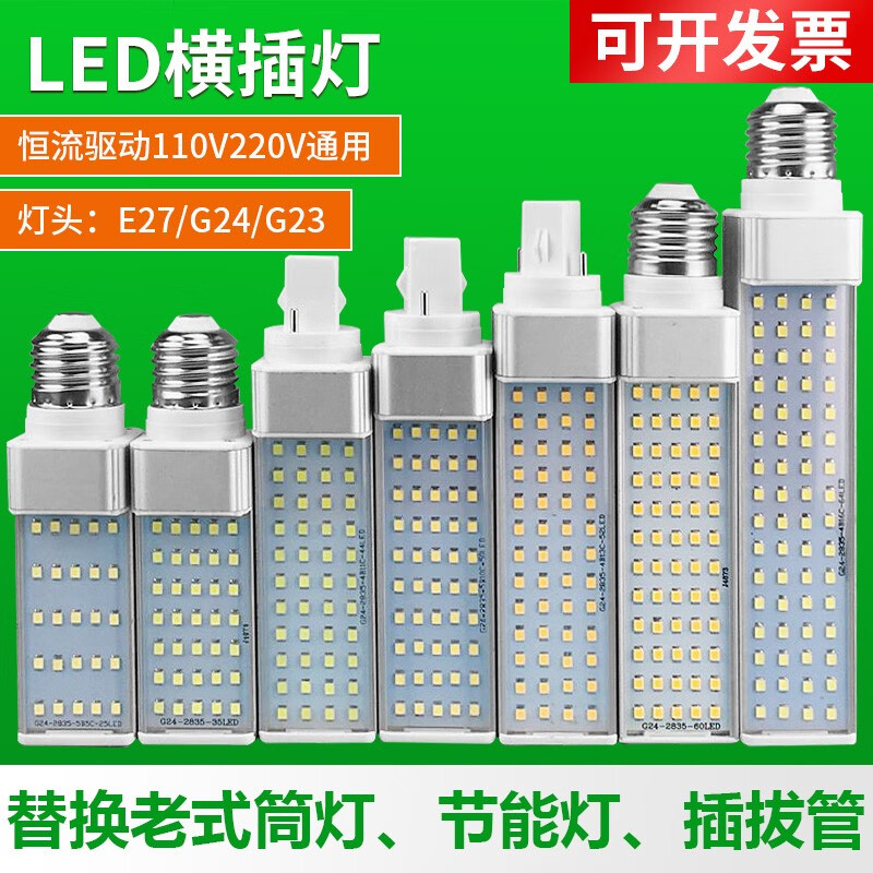 無他超亮全鋁LED橫插燈110V220V玉米燈泡E27螺口G24替換插拔管節(jié)能燈 3W E27螺口燈頭透明罩白色