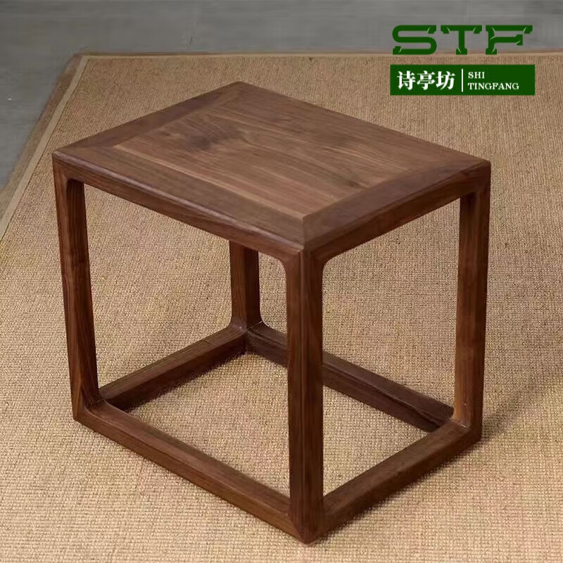 JPHZNB小木凳新中式老榆木方凳木制禪意茶室坐具客廳家用換鞋板凳矮凳茶 胡桃色