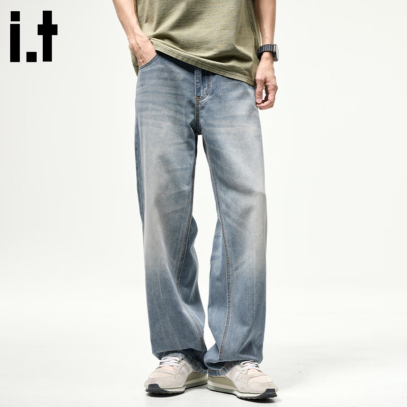 :CHOCOOLATE it冰丝牛仔裤男夏季薄款垂感透气直筒裤复古宽松莱赛尔长裤男 浅蓝色 【官方正品】 36 【建议160斤-170斤】