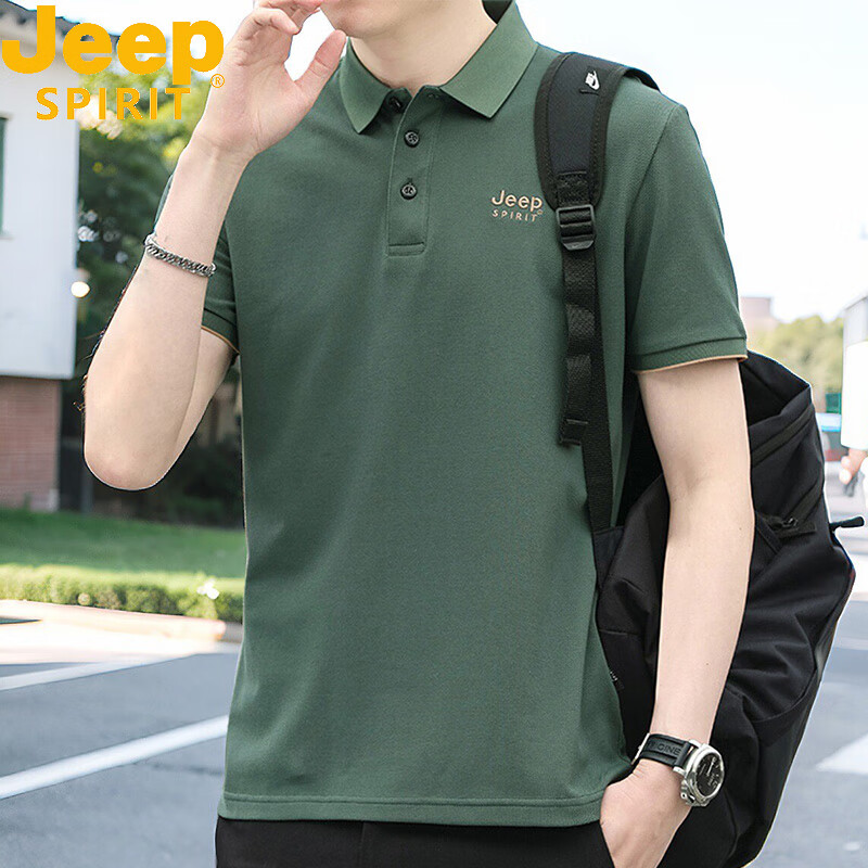 吉普（JEEP）品牌短袖t恤男夏季寬松25新款男士高端品牌polo保羅衫 木綠 2XL 【150-165斤】穿