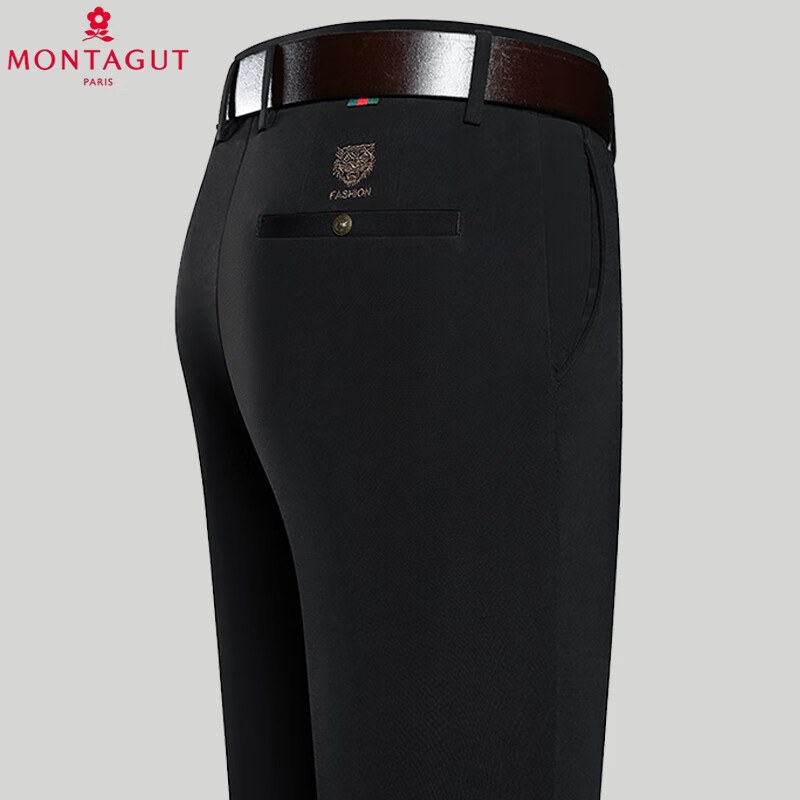 梦特娇（MONTAGUT）法国进口夏季新款休闲裤男中老年宽松薄款高弹垂感商务长裤直筒西 9222R加绒虎头黑色 加厚 32