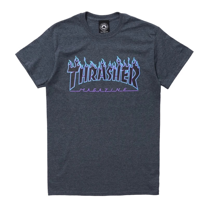 THRASHER【THRASHER官方】FLAME TEE火焰字母印花滑板短袖T恤 王一博同款 深灰紫火焰 M